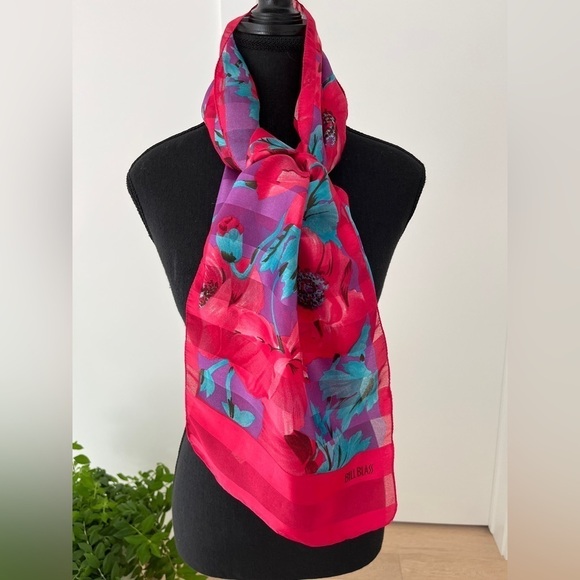 BILL BLASS for Careta Signed Vintage Sheer Floral Scarf Poppies Made in Italy - Picture 2 of 10